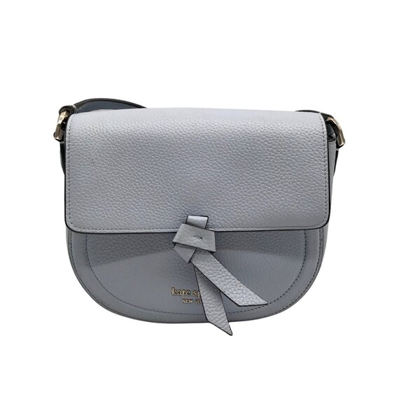 Kate Spade Blue Pebbled Leather Medium Knott Saddle Crossbody Bag - Picture 1 of 10